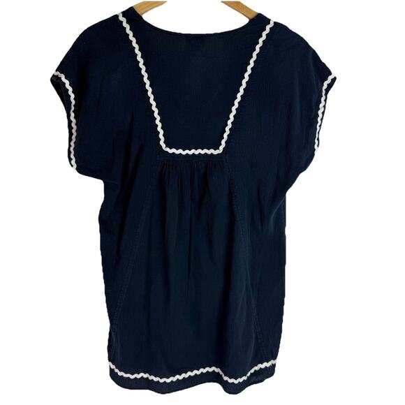 J Crew Women’s Rick rack Navy Blouse Size S 100% Cotton Summer - Picture 2 of 15